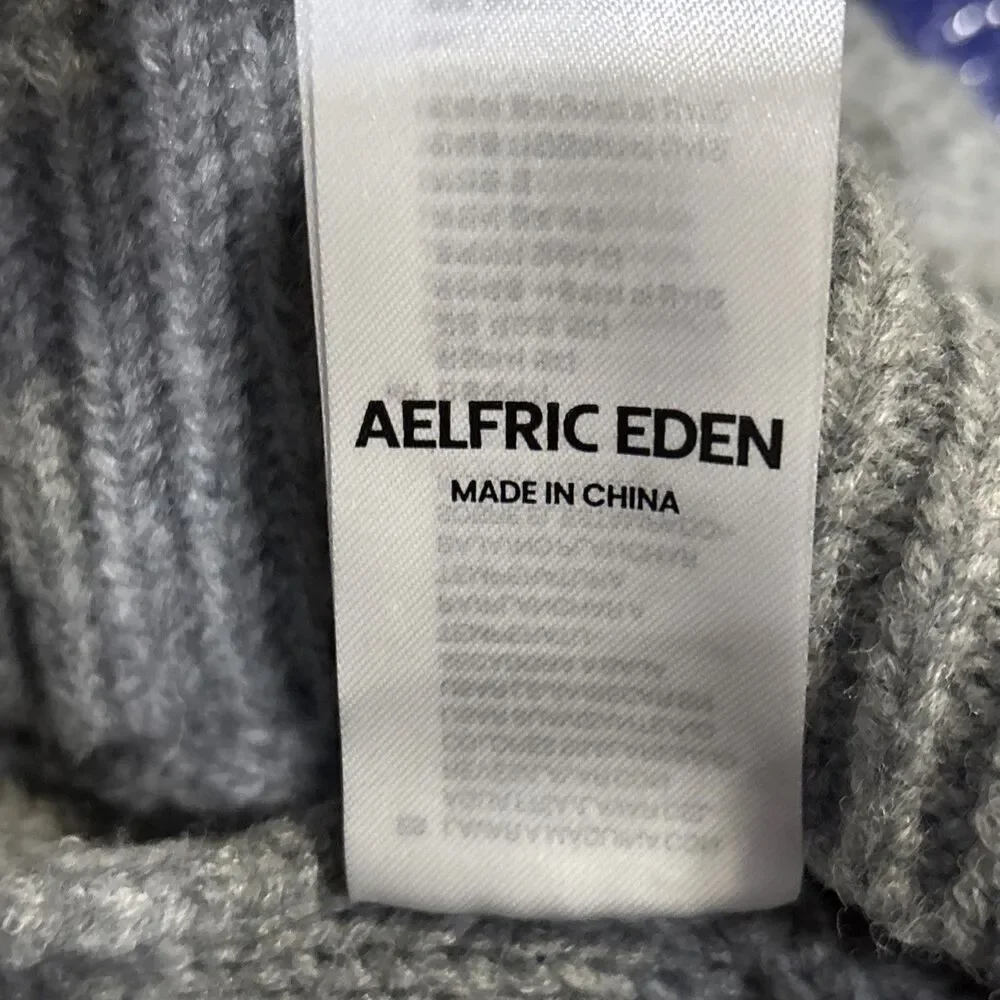 Aelfric Eden Women's Oversized Cable Knit Chunky Mock Neck Sweater Large Grey - Picture 16 of 16